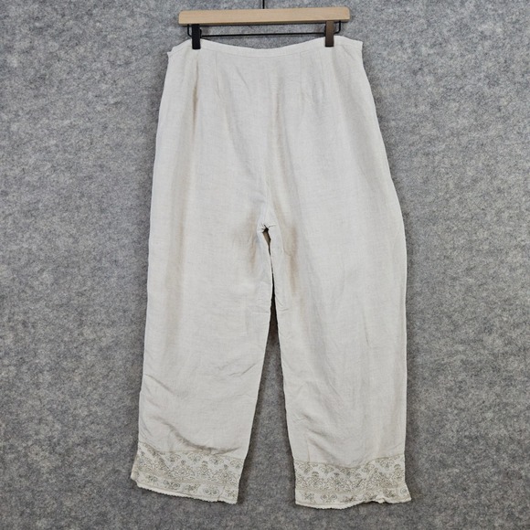 Jillian Jones Linen Blend Pants Size 16 Beige Embroidered Cropped Wide Leg - Picture 11 of 11